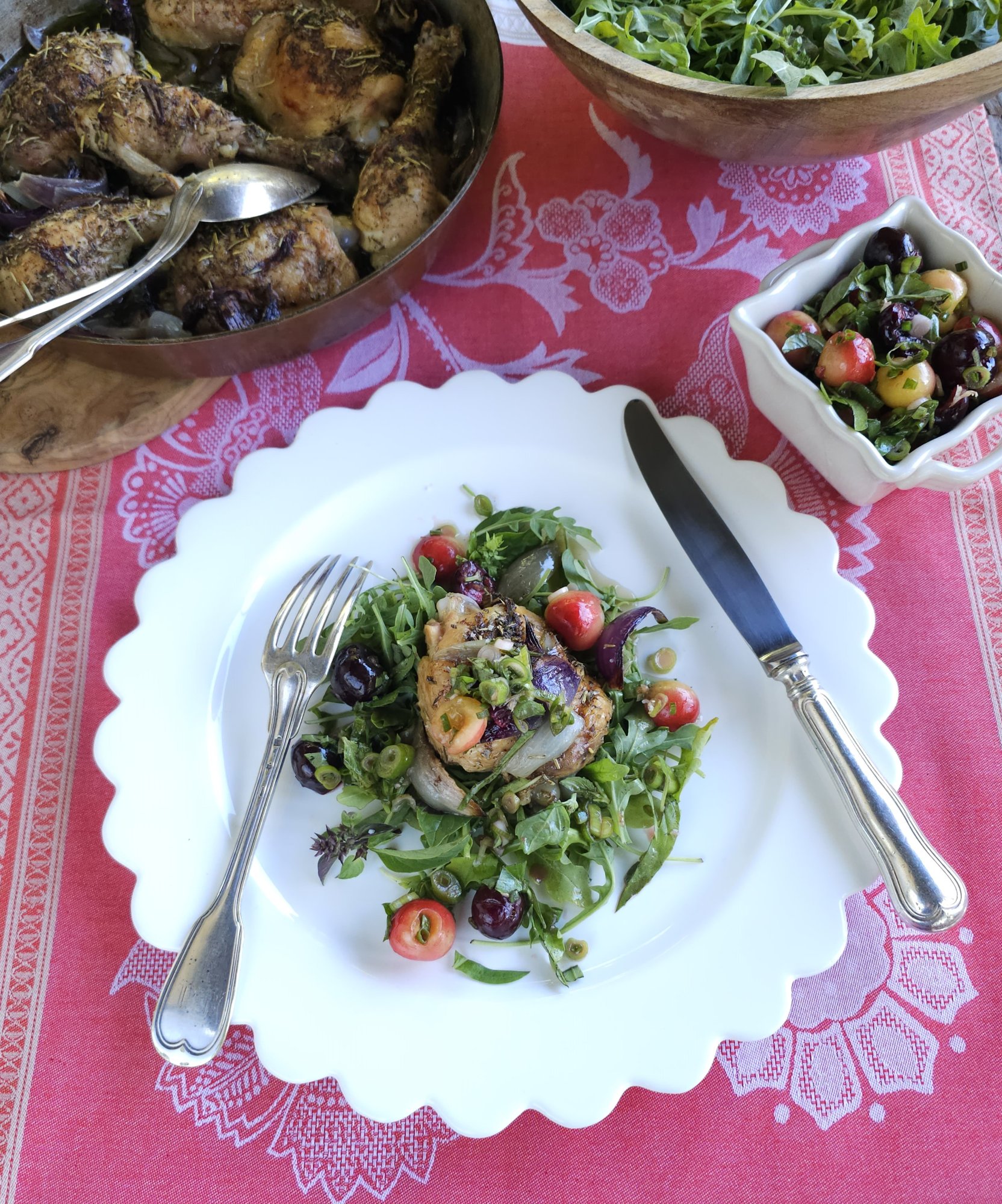 Roasted Chicken and Red Onions with Cherry Relish