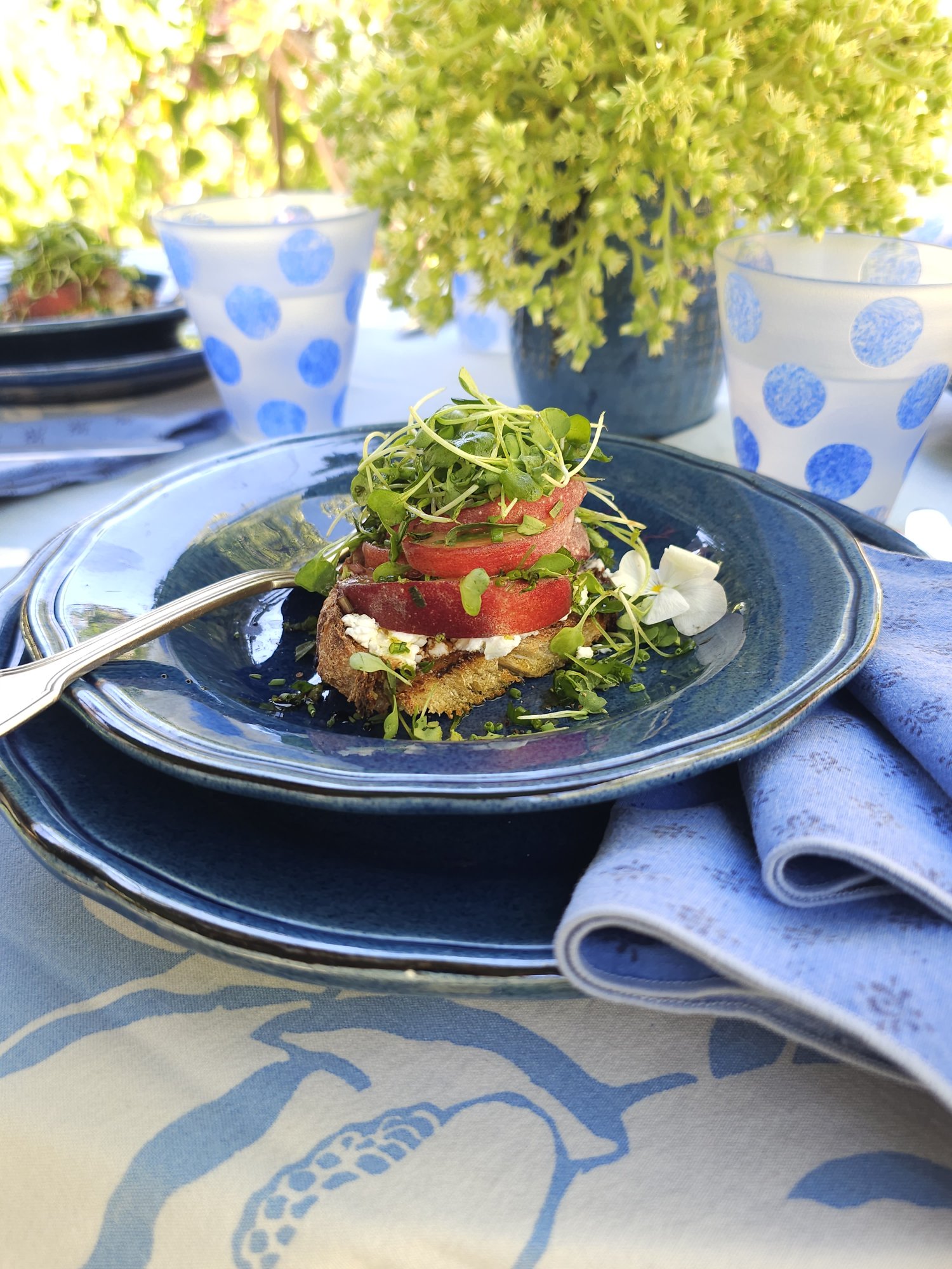 White Peach, Goat Cheese and Herb Crostini