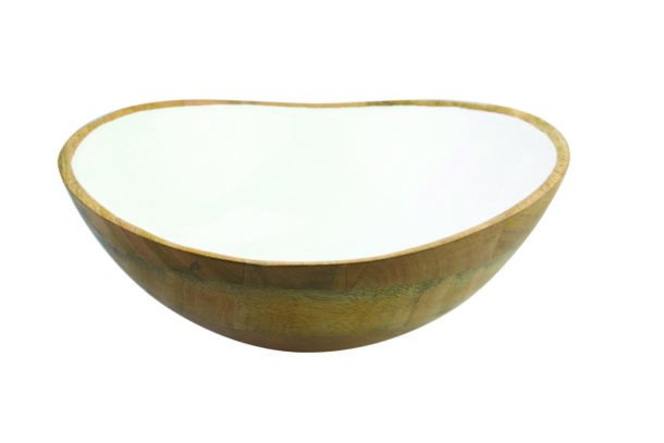 Mango Wood and White Enamel Bowl (Large)